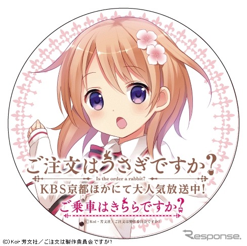 4月17日から叡電700系723・724号に掲出される「ご注文はうさぎですか?」のヘッドマーク。723号の鞍馬・八瀬比叡山口方は主人公の「保登心愛」が描かれる。
