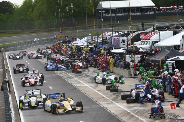 ピットの判断もいつも以上に難しいものとなったアラバマ戦。写真:INDYCAR