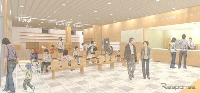 待合室は山形県産のスギを使用する。