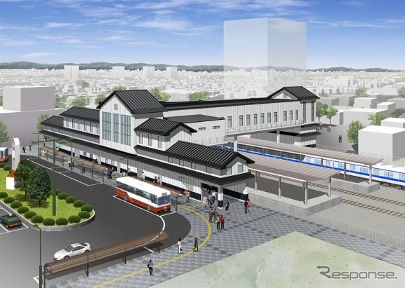 橋上駅舎化は岩槻駅と川俣駅で推進する。画像は本年度の完成が予定されている岩槻駅のイメージ。