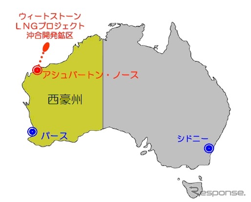 豪州ウィートストーンLNGプロジェクトの位置