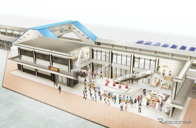湯本駅のリニューアル完成イメージ。2015年に実施される「ふくしまデスティネーションキャンペーン」にあわせて工事を進める。