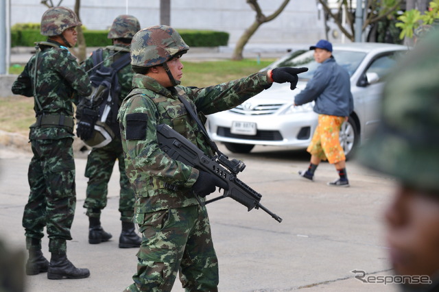 治安活動をおこなうタイ軍（5月22日）