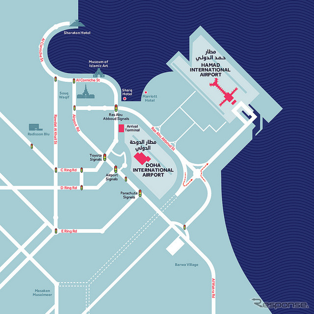 ハマド国際空港までの地図