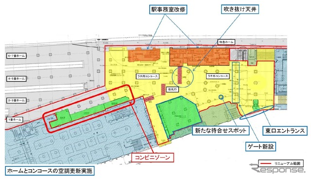 1階の平面図。プラットホームにも2017年度の完成を目指してホームドアを設置する。