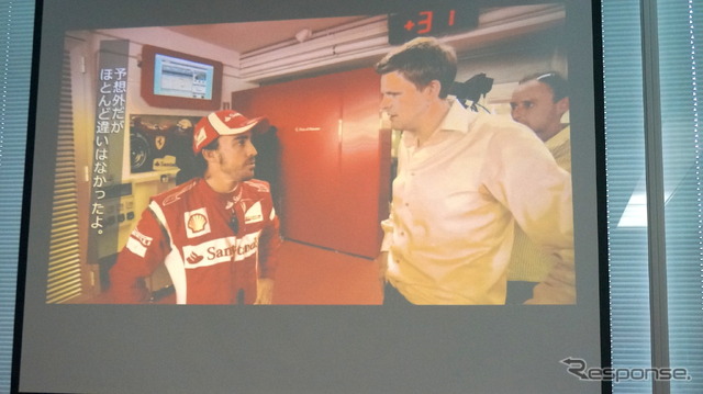 新V-PowerをF1カーでテストするF・アロンソ選手