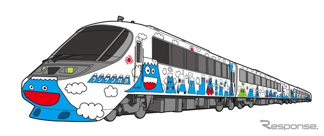 7月12日から運転される富士急行8000系。小田急の特急ロマンスカー20000形「RSE」を譲り受けて改造したもので、富士急行線の『フジサン特急』に投入される。