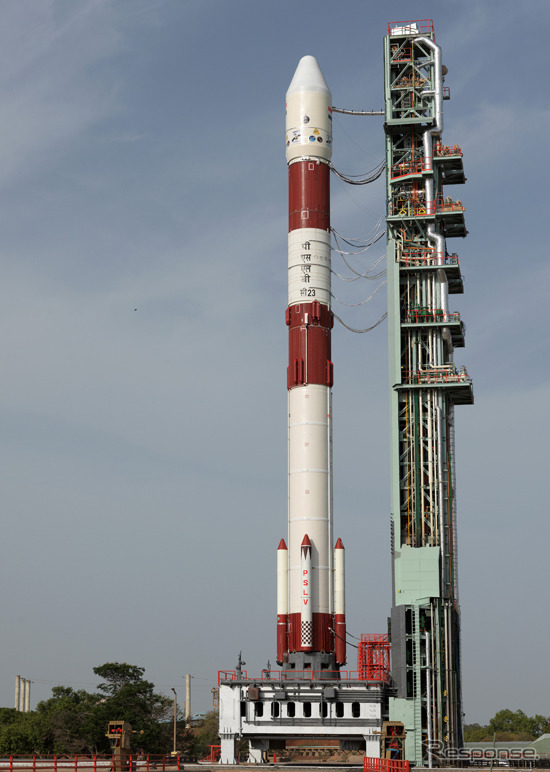 第1発射台に準備されたPSLV-C23（Credit：ISRO）
