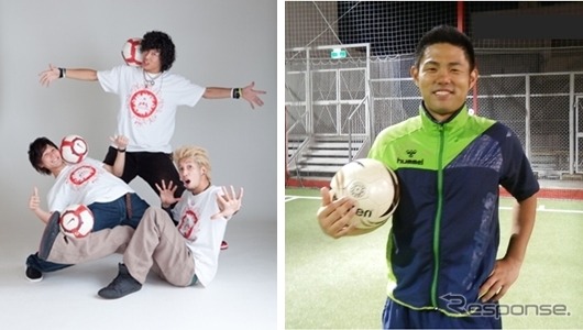 フリースタイルフットボールチーム 「ALEG-Re」(左)と元Jリーグ・ヴィッセル神戸 仲里航氏