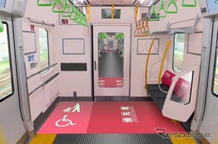 E235系は従来より優先席を増やすほか、車椅子やベビーカーでの利用に対応したフリースペースも設ける。