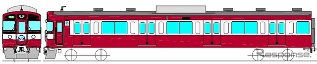 7月19日から運転を開始する「RED LUCKY TRAIN」。9000系9003号編成を京急車に似せた赤白2色の塗装に変える。