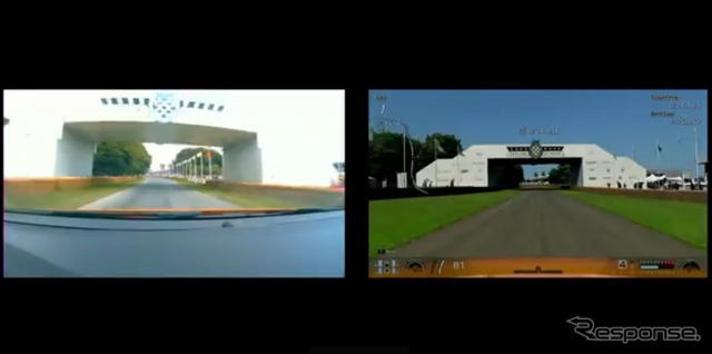 左がリアル走行、右がグランツーリスモ6によるバーチャル走行