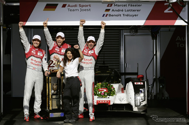 今年のルマンを制したアウディのロッテラー組。写真:AUDI