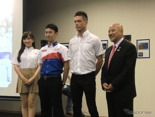 WEC富士戦に向けてのメディア懇談会に出席した面々。右から寺田氏、ロッテラー、中嶋一貴。