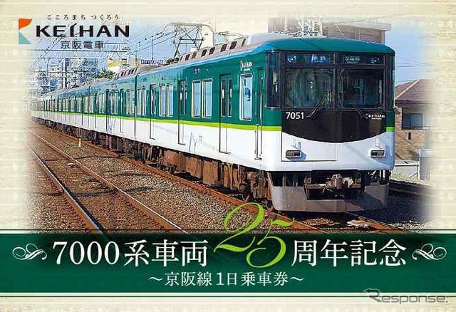 7000・8000系の記念切符も2200系と同様の構成となっており、大人用は現在の姿、子供用はかつての姿をデザインしている。画像は7000系の大人用。