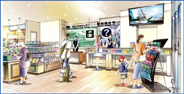桜木町駅観光案内所に設けられるクロークカウンターのイメージ。7月16日にオープンする。