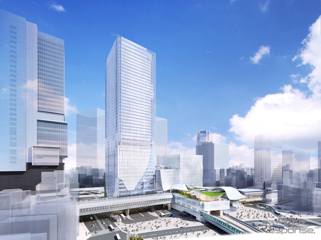宮益坂方面から望む東棟のイメージ。渋谷エリアでは最も高いビルになる。左端に見えるのは渋谷ヒカリエ。