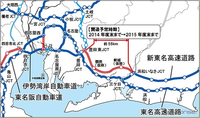 新東名高速道路、浜松いなさJCTから豊田東JCTの開通が延期