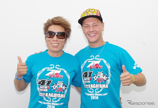 鈴鹿8耐に参戦するチームカガヤマ加賀山就臣代表兼選手(左)とドミニク・エガーター選手(右)がレスポンス編集部にやってきた