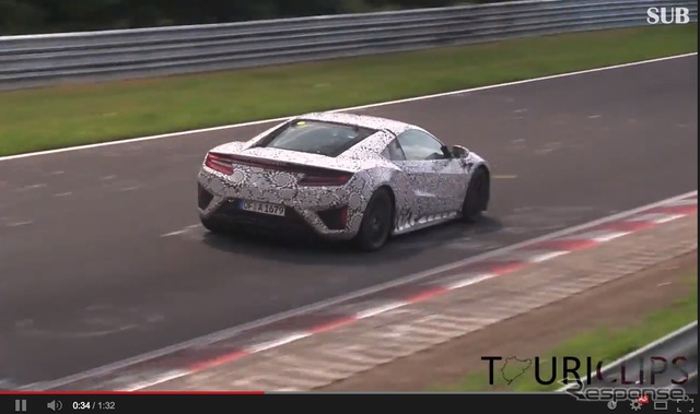 独ニュルブルクリンクでテスト走行をおこなうホンダ次期NSXのプロトタイプ(Youtubeスクリーンショット)