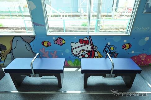 『ハローキティー和歌山号』で使用される自己充電型バッテリー車の内装。9月から12月にかけて新宮～串本間で運転される。