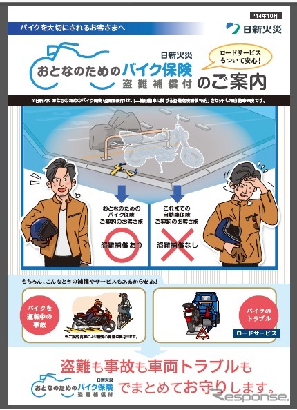 日新火災、二輪自動車の盗難による損害を補償する自動車保険「日新火災おとなのためのバイク保険(盗難補償付)」の販売を開始