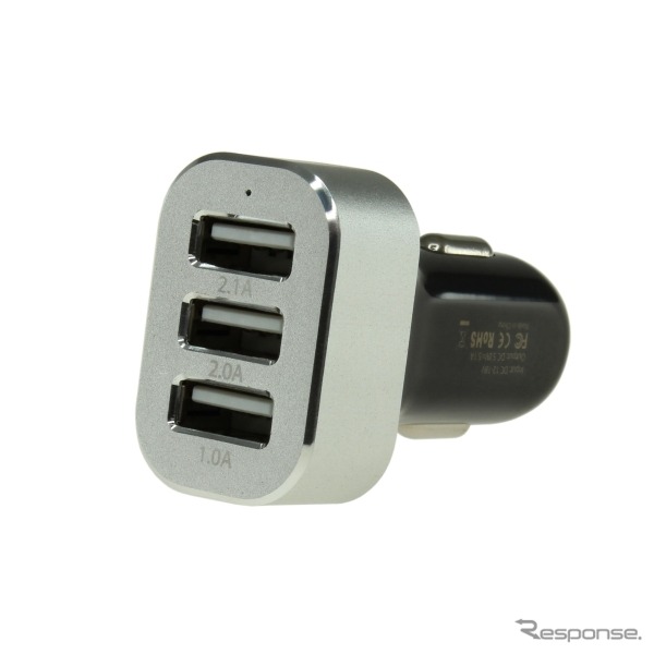 上海問屋・シガーソケット接続3ポートUSB充電器