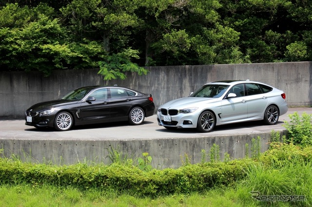 BMW・4シリーズグランクーペ(左)と3シリーズグランツーリスモ(右)