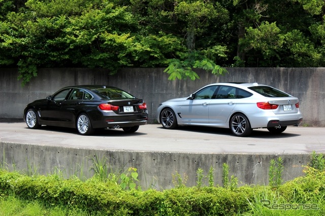 BMW・4シリーズグランクーペ(左)と3シリーズグランツーリスモ(右)