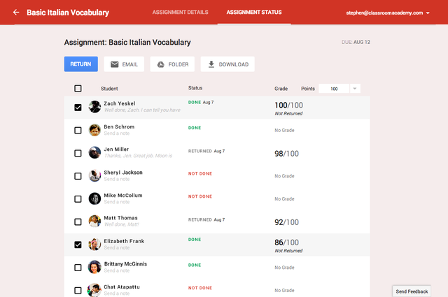 Google Classroom、生徒一覧画面