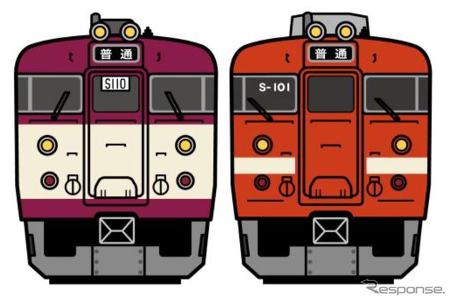 711系の国鉄色（左）と現行色（右）。10月の引退記念ツアーでは国鉄色を復刻した編成による専用列車が運転される予定。