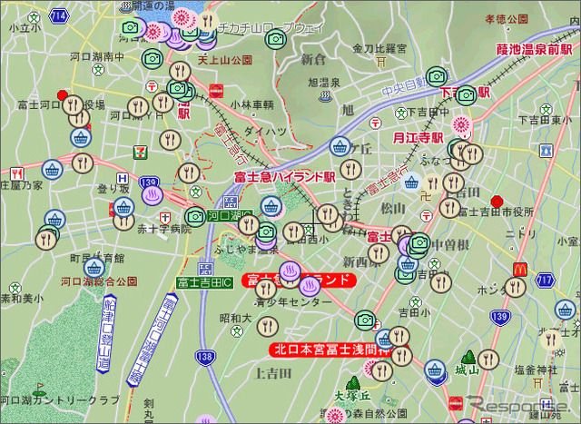 地図上に観光スポットのアイコンを表示