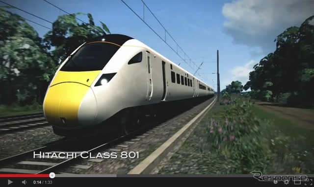 英国高速車両として導入される予定の日立製クラス801（「Train Simulator 2015」最新トレーラーより）。