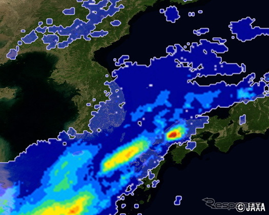 8 月19 日18 時から20 日6 時まで、「しずく(GCOM-W)」などで捉えた、西日本の積算降水量