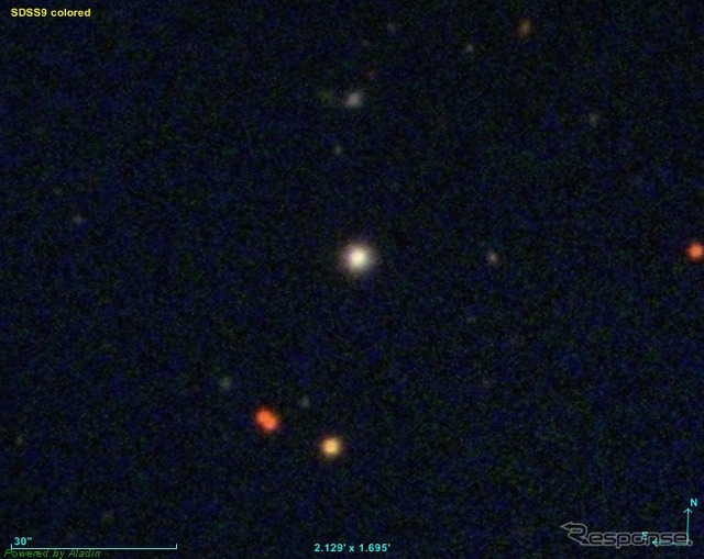 今回発見された特異な元素組成をもつ星SDSS J0018-0939の可視光画像。SDSSによる(出典:国立天文台)