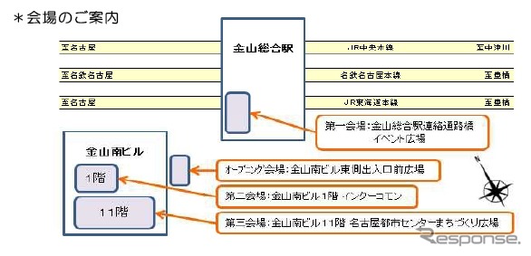 金山駅周辺で開催される「鉄道の日」イベントの会場。4カ所に分けて開催される。