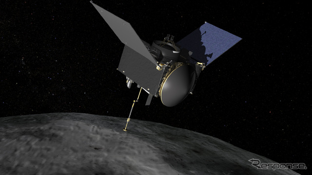 サンプル採取機構を展開して小惑星Bennuに降下するOSIRIS-REx