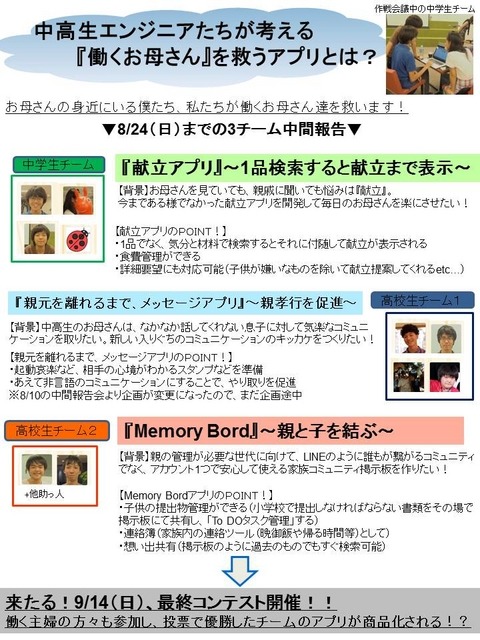 中高生エンジニアが働くお母さんを救う…親孝行アプリコンテスト