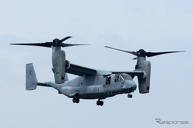 公開前日となる9月5日に横田基地へ飛来したMV-22オスプレイ。普天間基地のVMM255ドラゴンズ所属機。