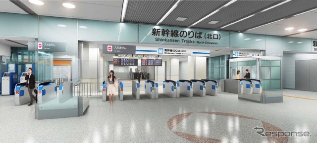 東海道新幹線の北口改札はレイアウトを見直すとともに、新しいタイプの自動改札機を増設する。
