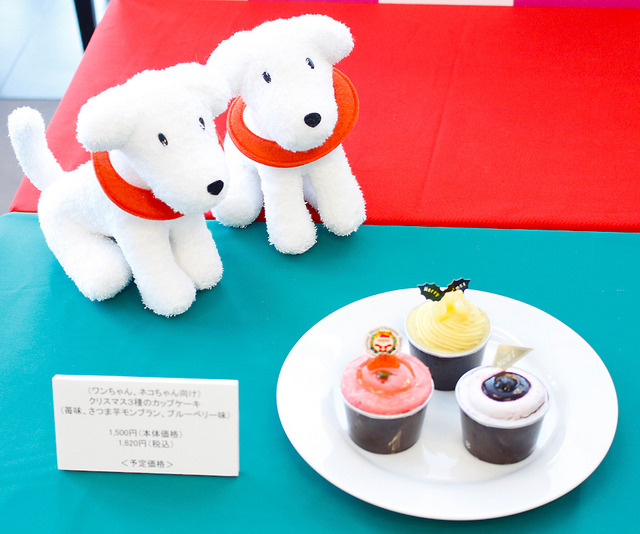 「(ワンちゃん、ネコちゃん向け)クリスマス3種のカップケーキ/苺味、さつま芋モンブラン、ブルーベリー味」