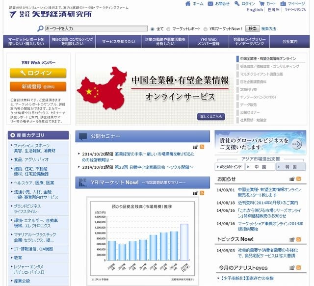 矢野経済研究所のホームページ