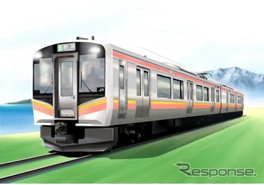 新津事業所の一般公開イベントで展示されるE129系電車のイメージ。公開イベントに先立つ10月8日から試運転が始まる。