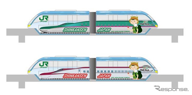 11月からマレーシア・クアラルンプールのKLモノレールで運行されるJR東日本のラッピング車。E5系とE6系の先頭車側面イラストがモノレールの車体にデザインされる。