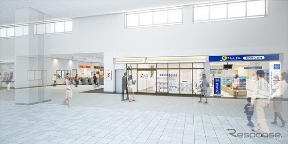 増設駅舎内には新たに8店舗がオープン。セブン―イレブンなどが出店する。