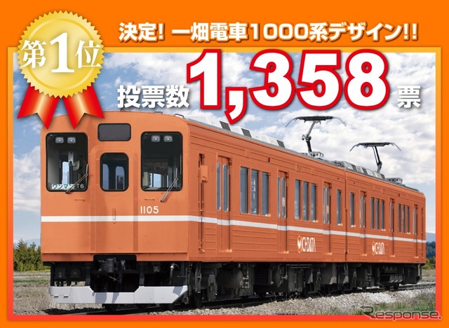 一畑電車は、新たに導入する1000系電車のデザイン投票結果を発表。3案のうちから最多得票の「A案」に決定した