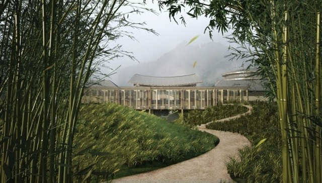 「シックスセンシズ 青城山」エントランス。(c)Six Senses Hotels Resorts Spas