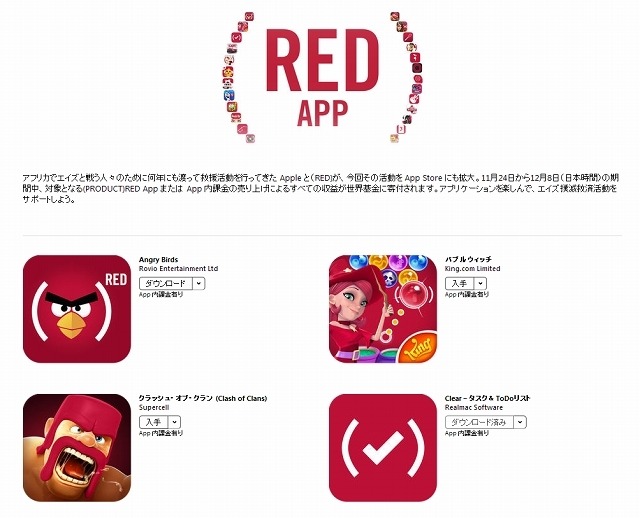 一部有名アプリも「（PRODUCT）RED」として赤色に変化