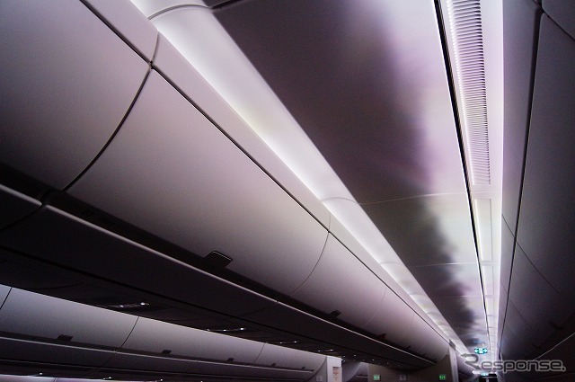 A350XWBの特長のひとつが頭上のラゲッジスペース。