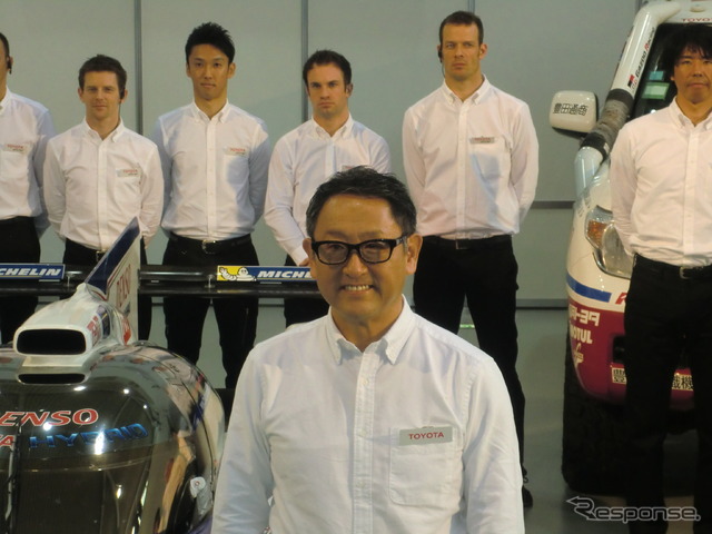 2014年のトヨタモータースポーツ活動発表会に出席した豊田章男社長。